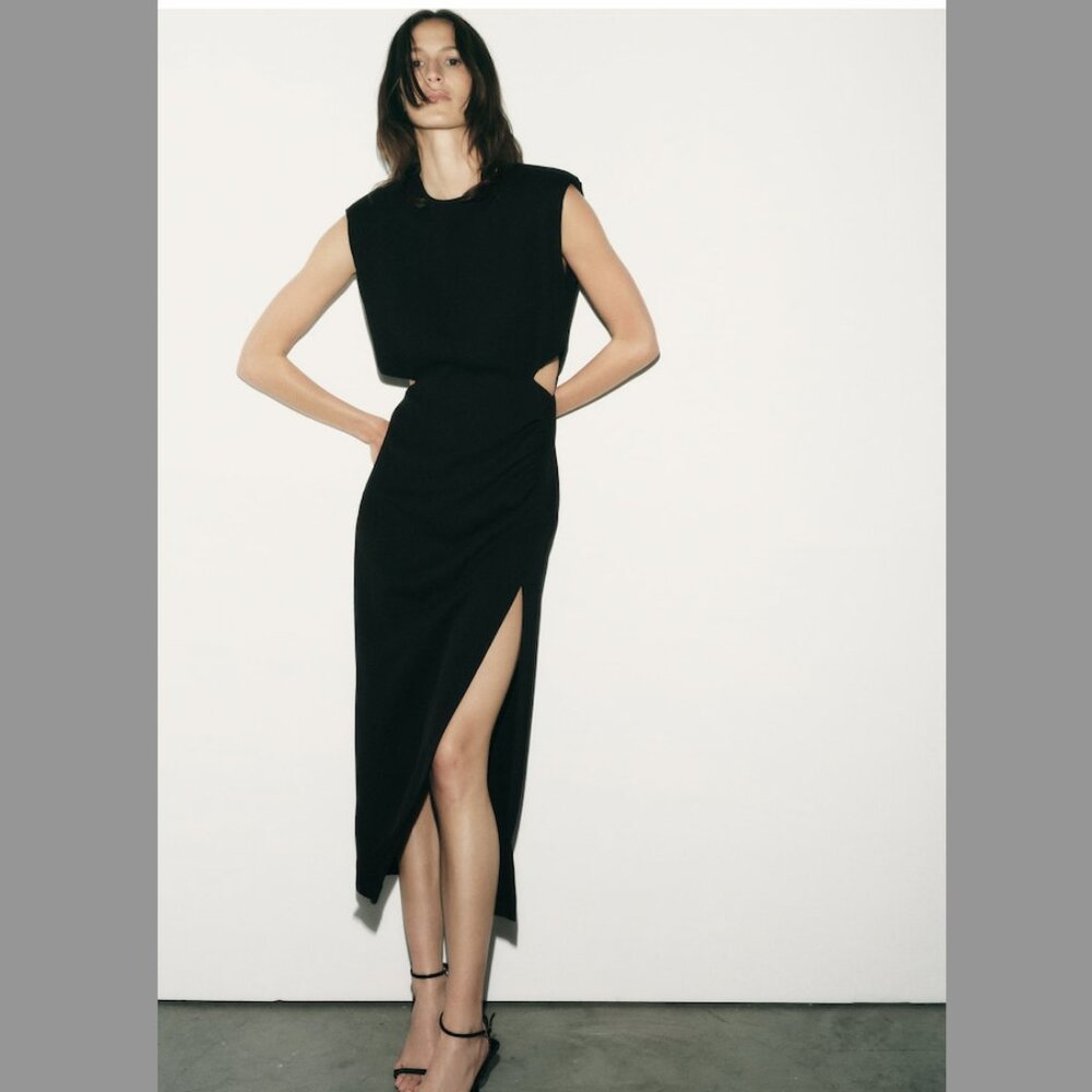 Zara Sleeveless Cut Out Midi Dress Black XS